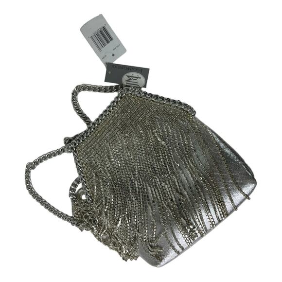 NWT Jessica McClintock Chrissy Silver Curtain Rhinestone Fringe Clutch - Picture 6 of 6